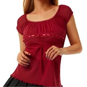 Vintage Fairy Grunge Sheer Burgundy Top